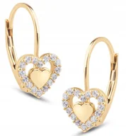 Biżuteria dla dzieci - ZŁOTE KOLCZYKI WISZĄCE SERDUSZKA CYRKONIE 585 14KT - miniaturka - grafika 1