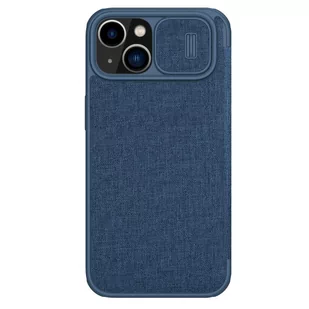 Nillkin Qin Cloth Pro Case etui do iPhone 14 Plus osłona na aparat kabura pokrowiec obudowa z klapką niebieski - Etui i futerały do telefonów - miniaturka - grafika 1
