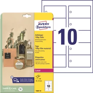 Zawieszki foliowe Avery 90x50 190mic. 100 szt. - Etykiety samoprzylepne i bloki etykiet - miniaturka - grafika 1