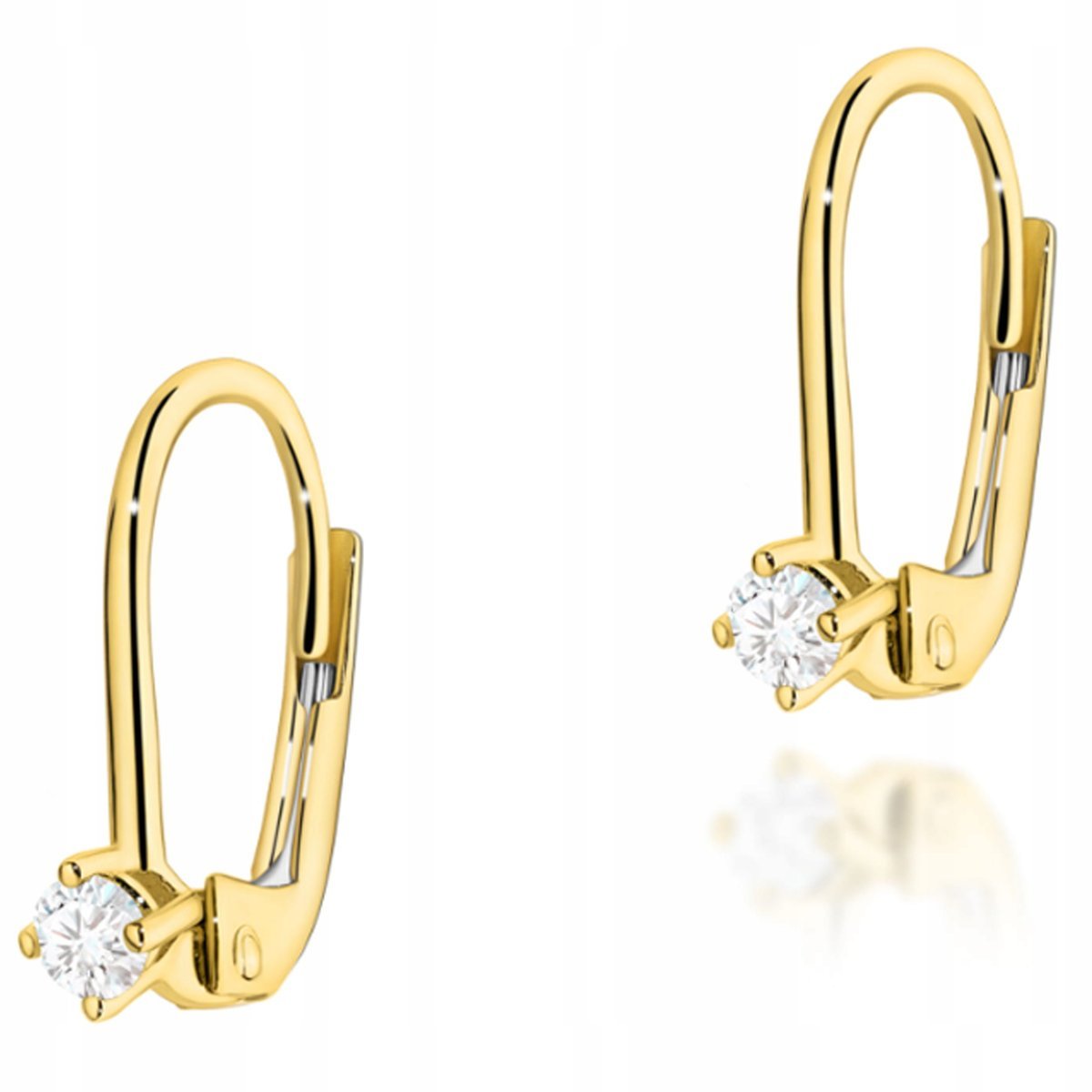 Złote kolczyki 585 z naturalnym diamentem 1,05 g modny wzór prezent 14k