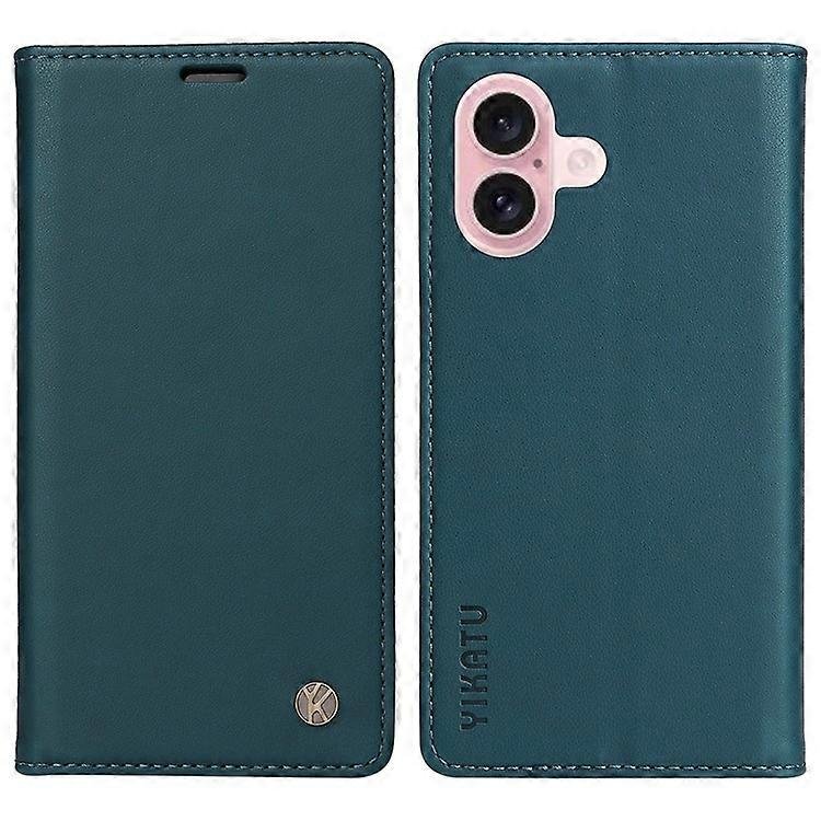 YIKATU YK-001 Kompatybilny z etui na iPhone 16 Stojak ze skóry PU Portfel ochronny pokrowiec na telefon Zielony