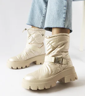 Beżowe lakierowane śniegowce Ambretta -40 - Botki damskie - miniaturka - grafika 1