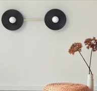 Lampy ścienne - Stylowy podwójny kinkiet / plafon Randa Duo w czarno-złotym wykończeniu - miniaturka - grafika 1