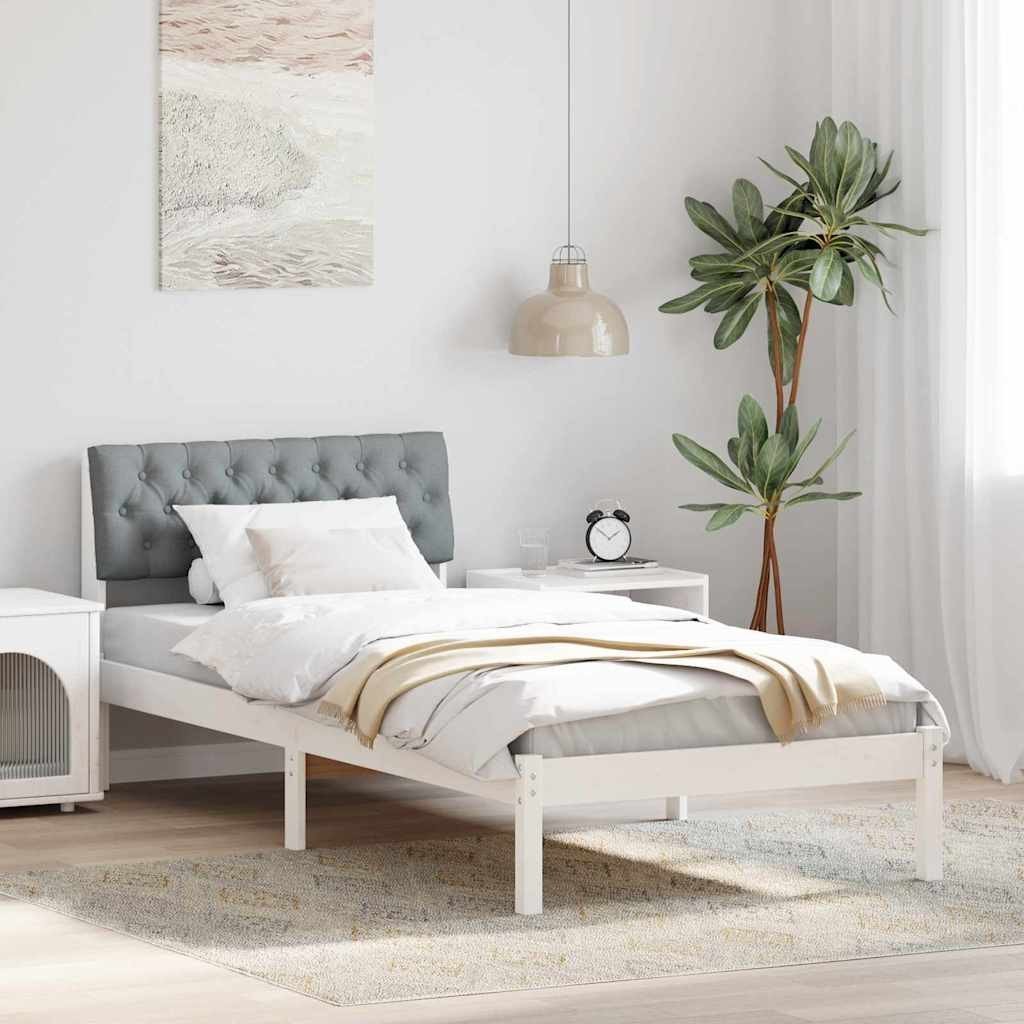 vidaXL Rama łóżka Biały i jasnoszary 90 x 190 cm Lite drewno sosnowe