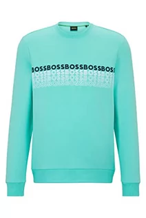 Bluzy męskie - BOSS Męska bluza Salbo 1 Regular-Fit z wielokolorowym haftem z logo, Open Green340, L - grafika 1