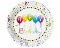 Naczynia i sztućce jednorazowe - Talerzyki papierowe Happy Birthday 23cm 8szt - miniaturka - grafika 1