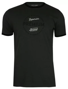 Grafitowy Bawełniany T-Shirt -PAKO JEANS- Męski, Okrągły Dekolt, Krótki Rękaw, z Napisami, Nadrukiem - Pako Jeans - Koszulki męskie - miniaturka - grafika 1