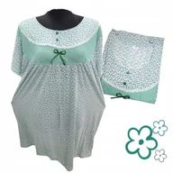 Bielizna nocna - KOSZULA NOCNA BAWEŁNA 100% KWIAT prezent krótki rękaw zielona 50 52 5XL 6XL - miniaturka - grafika 1