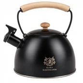 Czajniki na gaz - CZAJNIK STALOWY na GAZ 2,5l CZARNY z GWIZDKIEM DREWNIANA RĄCZKA INDUKCJA Karl Hausmann - miniaturka - grafika 1