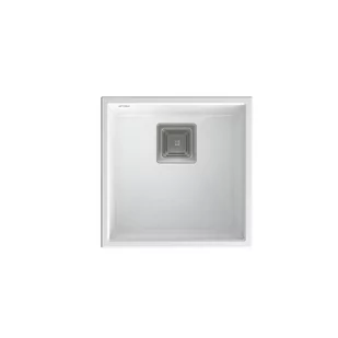 QUADRON Zlew DAVID 40 GraniteQ biały 42x42x22,5 cm 1-komorowy b/o komora podwieszana kwadratowy odpływ + syfon manualny stal szczotkowana save space + - Zlewozmywaki - miniaturka - grafika 1