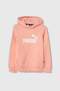 Bluzy dla dziewczynek - Puma bluza dziecięca ESS Logo Hoodie FL G kolor różowy z kapturem z nadrukiem - grafika 1