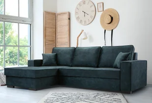 Sofa rozkładana z miejscem do przechowywania i funkcją spania - Sofa z automatycznym mechanizmem jezdnym, tkanina welurowa, narożnik tapicerowany, tkanina palladium, wytrzymała i wygodna 223 x 160 cm niebieska - Sofy i kanapy - miniaturka - grafika 1