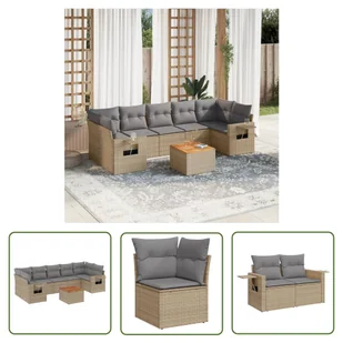 The Living Store 8-cz. zestaw mebli ogrodowych z poduszkami - beżowy - polirattan - Sofa Ogrodowa - Sofy ogrodowe - miniaturka - grafika 1