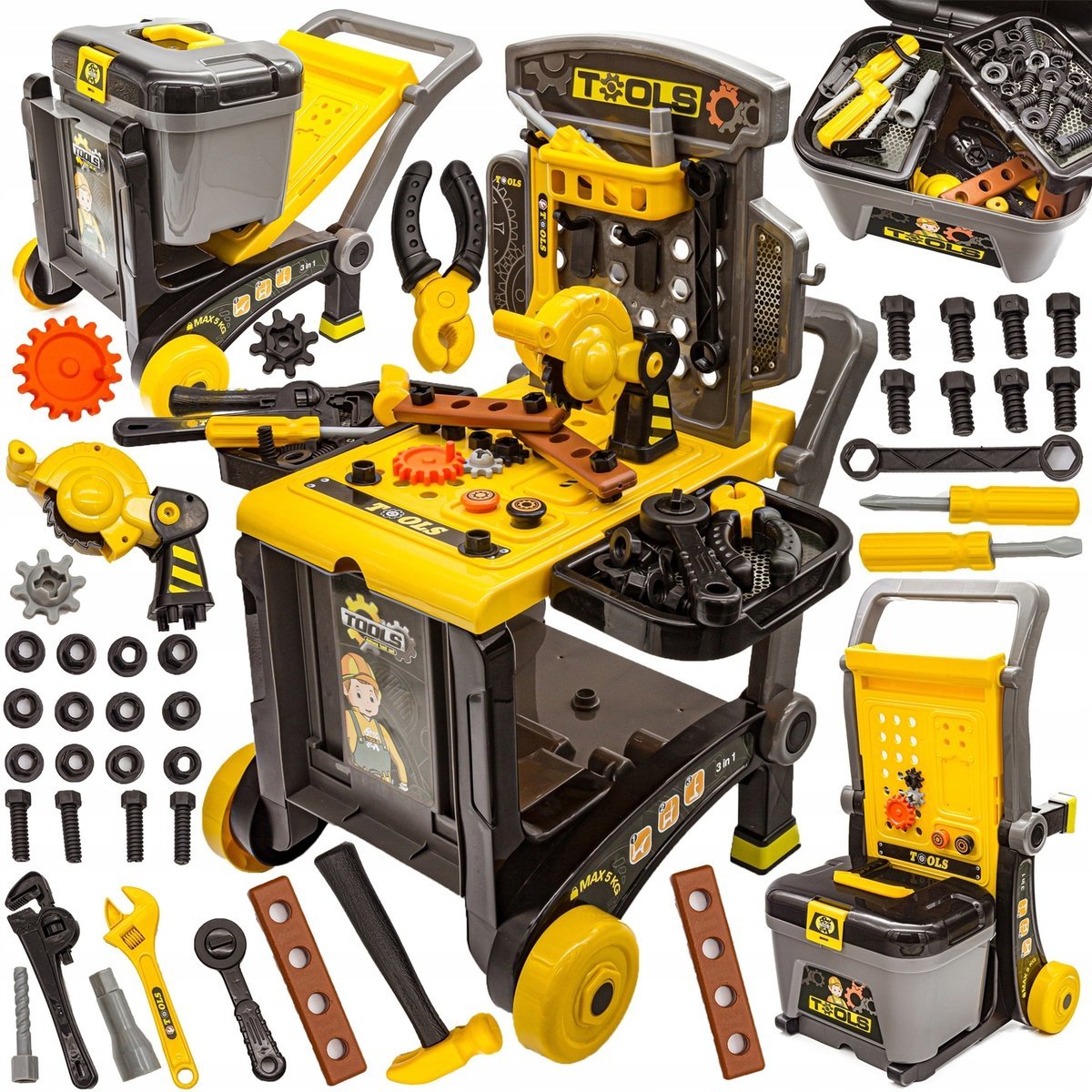 WARSZTAT DLA DZIECI STOLIK WALIZKA MAJSTERKOWICZA ZESTAW Z NARZĘDZIAMI