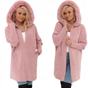 Płaszcze damskie - Z FUTERKIEM PŁASZCZ ALPAKA NA SUWAK WEŁNA CIEPŁY pudrowy róż - miniaturka - grafika 1