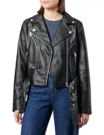 Kurtki damskie - Q/S by s.Oliver Damska kurtka Fake Leather, szary/czarny, L - miniaturka - grafika 1