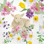 Folia, papier śniadaniowy, serwetki - Serwetki Owieczka z kwiatami 33x33cm 20szt - PAW - miniaturka - grafika 1