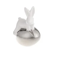 Wielkanoc - Figurka ceramiczna królik z jajkiem 22 cm biało-srebrna - miniaturka - grafika 1
