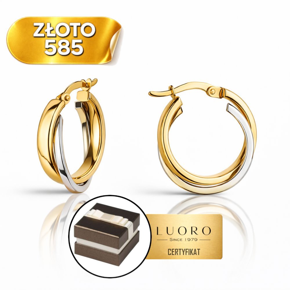 KOLCZYKI ZŁOTE 585 14K KOŁA Z BIAŁYM ZŁOTEM 18 MM SZTYFT ELEGANCKIE
