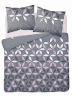 Pościel - Pościel z mikrofibry 220x200 Szara różowa kwiatki - miniaturka - grafika 1