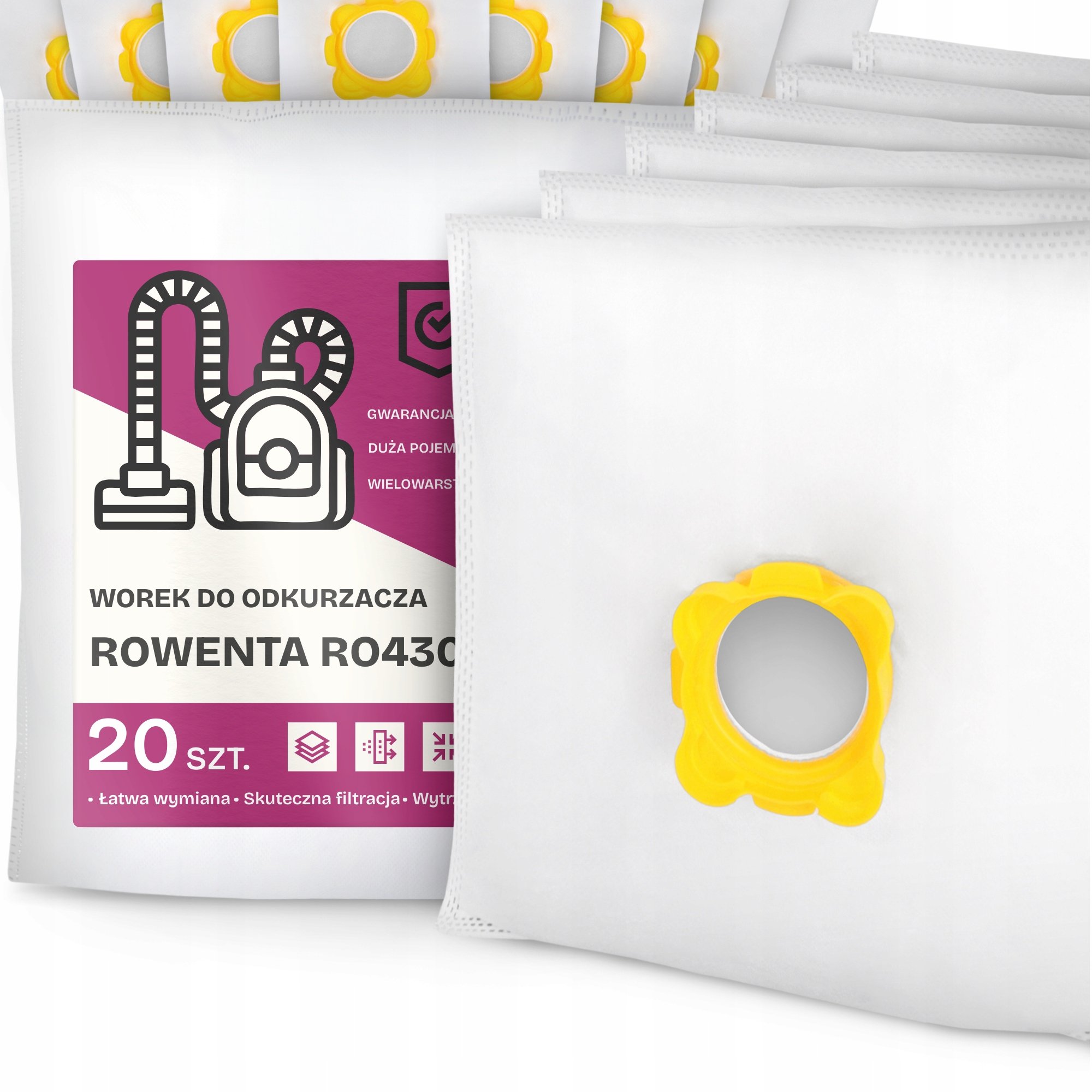 20x Worek do Odkurzacza Rowenta RO4300 Syntetyczny Mikrowłókna Duży Work G9