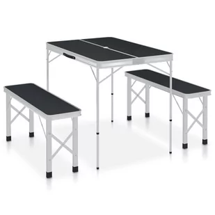 VidaXL Składany stolik turystyczny z 2 ławkami, aluminium, szary 48183 VidaXL - Meble turystyczne - miniaturka - grafika 1