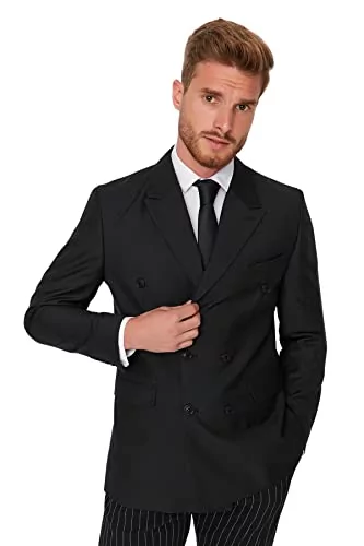 Trendyol Męska kurtka z klapą, jednokolorowa, regularna, płaszcz, czarny, 48, Czarny, 58