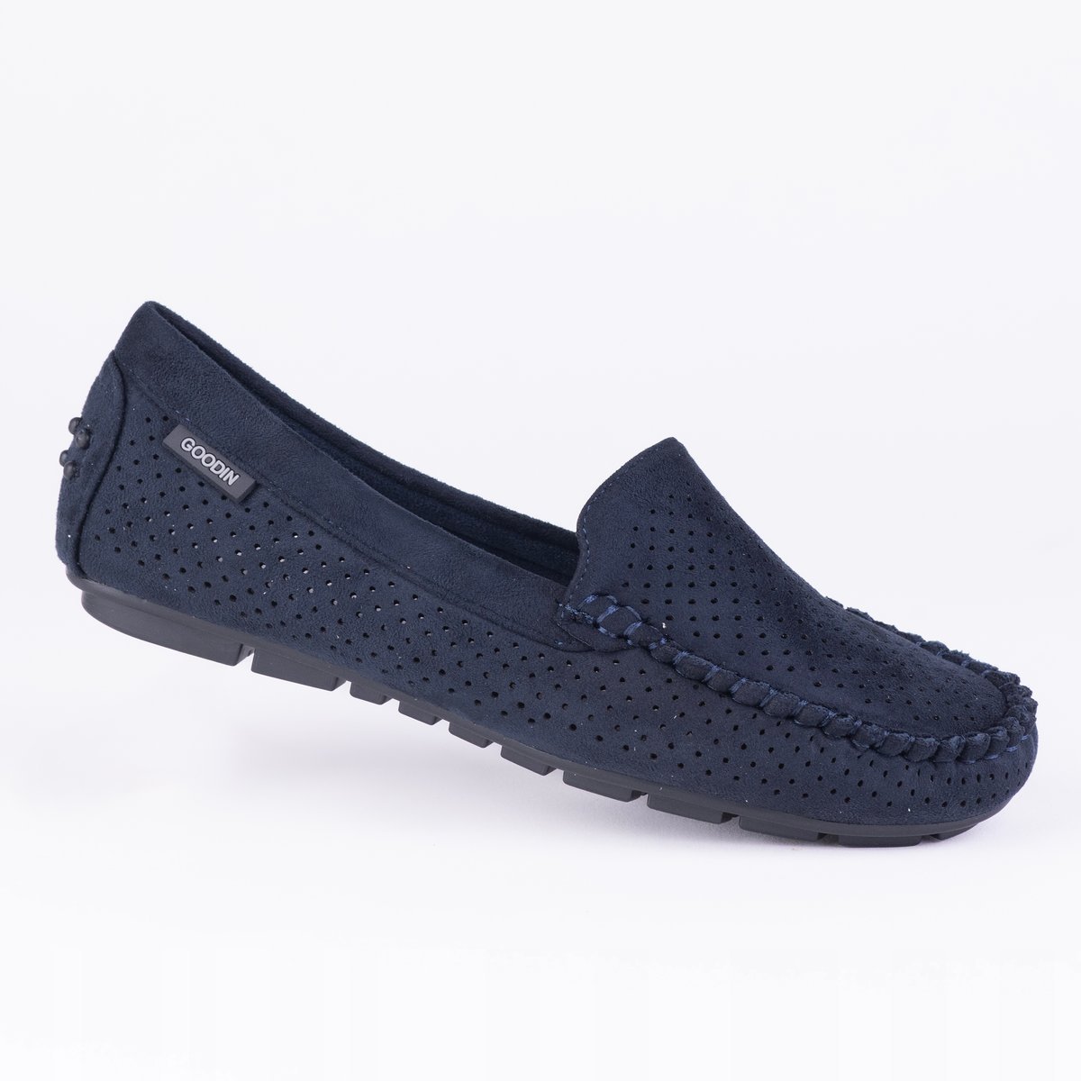 Mokasyny damskie ażurowe GOODIN GD-FL200 zamsz skóra slip-on granatowy 36