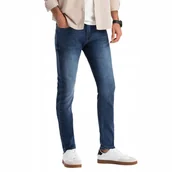Spodnie męskie - Dopasowane męskie spodnie jeansowe SLIM FIT niebieskie V1 OM-PADP-0214 S - miniaturka - grafika 1