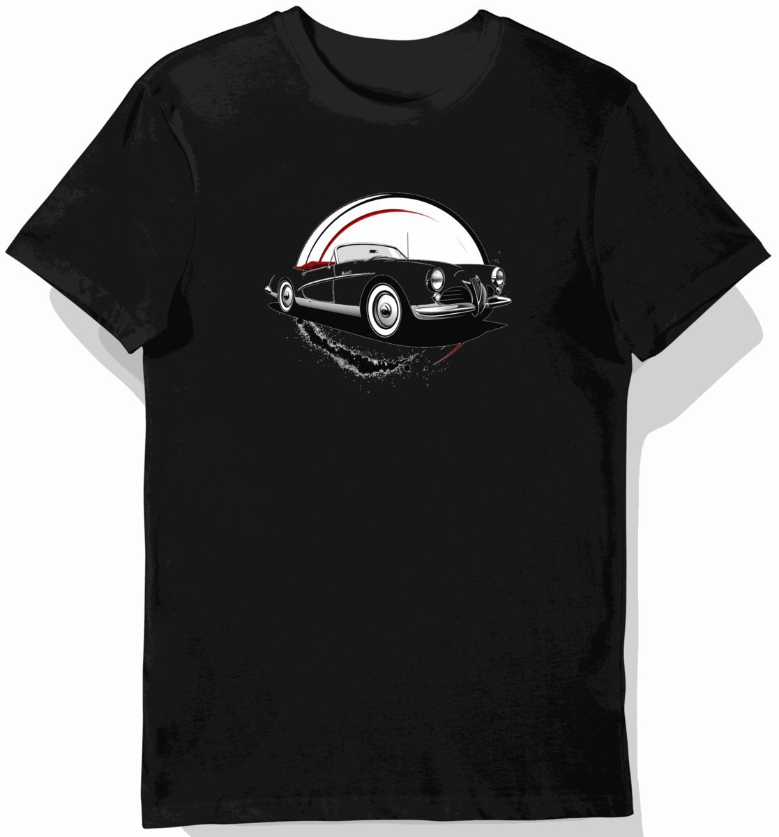 Koszulka męska czarna z motywem klasycznego kabrioletu 5855 M