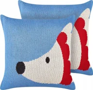 Kołdry i poduszki dla dzieci - Beliani 2 bawełniane poduszki dla dzieci z motywem jeża 45 x 45 cm niebieskie PASHOT - miniaturka - grafika 1