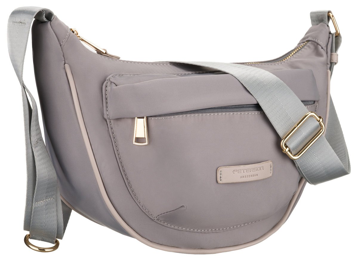 Torebka damska szara PETERSON listonoszka na ramię mała miejska modna na suwak kieszonki na drobiazgi telefon szeroki pasek z regulacją