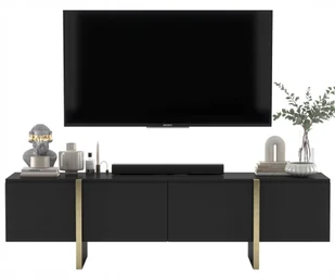 Nowoczesna Komoda Rtv Szafka Rtv Glamour Czarny Mat 180 cm - Szafki RTV - miniaturka - grafika 1