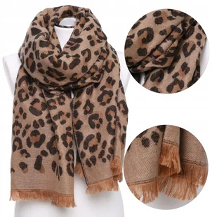 SZAL DAMSKI Panterka Pantera MORAJ Zimowy Jesienny Szalik Długi 185 cm - Apaszki i szaliki damskie - miniaturka - grafika 1