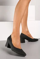 Czółenka - Czarne Czółenka Vices na Brokatowym Słupku ze Skórzaną Wkładką Izamine - miniaturka - grafika 1