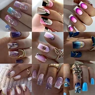 Inne - TEMU 216 szt. (9 pudełek) Kolorowe, ombre tipsy na paznokcie średniej długości – kwadratowy styl ins, słodki i fajny design z białym marmurem w - miniaturka - grafika 1