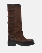 Kozaki damskie - Brązowe kozaki nubukowe z ozdobnymi paskami - Venezia - miniaturka - grafika 1