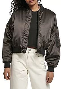 Urban Classics Damska kurtka bomberka, krótka, błyszcząca, satynowa, z kieszenią na ramię, krój oversize, rozmiar XS do 5XL, czarny, 4XL - Kurtki damskie - miniaturka - grafika 1