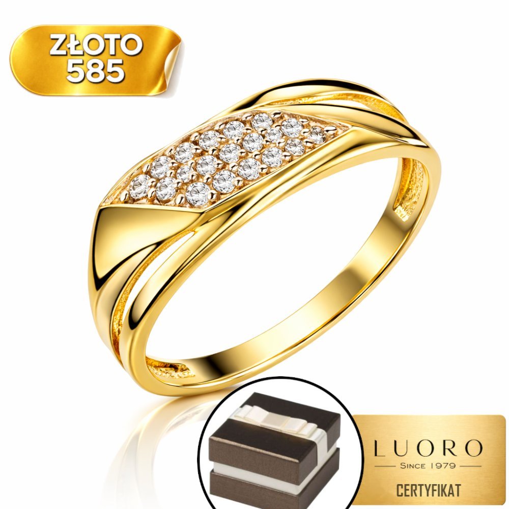 PIERŚCIONEK ZŁOTY 585 14K CYRKONIE ROMB RODOWANY SZEROKOŚĆ 5,7 MM R12