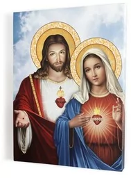 Serce Jezusa i Serce Maryi, obraz na płótnie - Ikony i obrazy sakralne - miniaturka - grafika 1