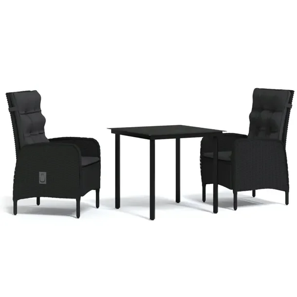 Zestaw mebli ogrodowych czarny, stół 80x80x74 cm, krzesła 58x63x108 cm