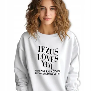 BIAŁA BLUZA Damska Dresowa JEZUS LOVES YOU Zabawne Wzory Rozmiar M - Bluzy damskie - miniaturka - grafika 1