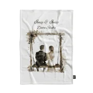 Koce - Koc pluszowy ślubny wzór LS23 | para młoda na huśtawce 150 x 200 cm - miniaturka - grafika 1