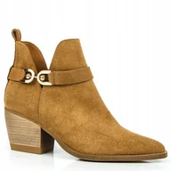 Botki damskie - Rude botki kowbojki CARINII B8875-P09 skóra zamszowa modne r.39 - miniaturka - grafika 1