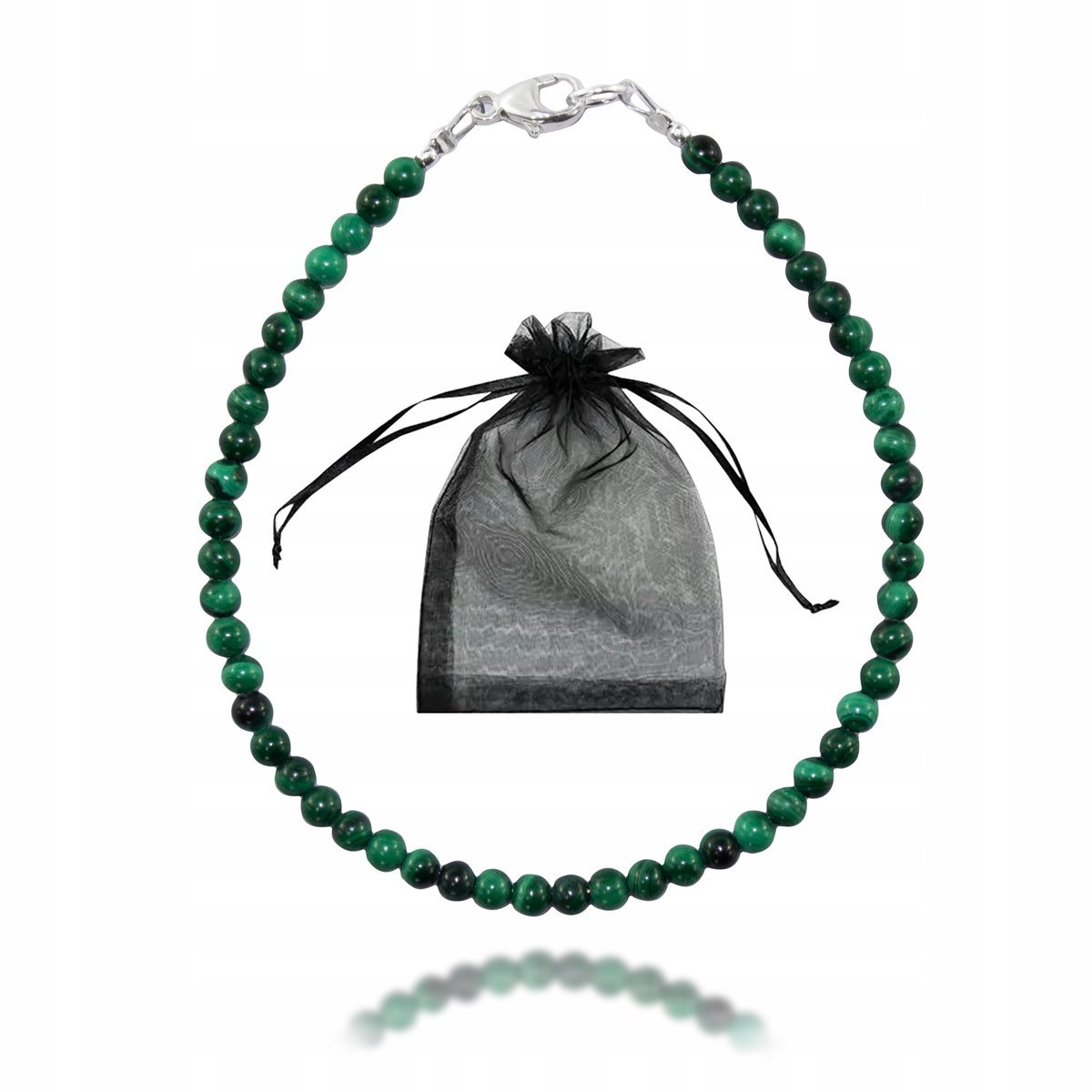 Bransoletka naturalny Kamień Malachit kule 3mm Zapięcie Srebro 925 dł 17cm