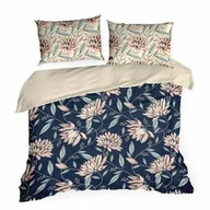 Pościel - Eurofirany Pościel satynowa 220x200 Nika 49 granatowa liście - miniaturka - grafika 1