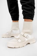 Botki damskie - Beżowe botki sneakersy skarpeta na platformie z klamrami Casu SJ2126-2 - miniaturka - grafika 1
