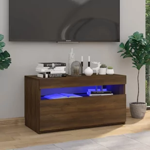 Lumarko Szafka TV z oświetleniem LED, brązowy dąb, 75x35x40 cm - Szafki RTV - miniaturka - grafika 1