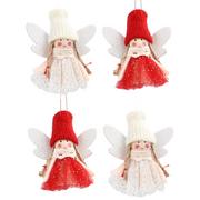 Bombki - Komplet ozdób świątecznych aniołki w czapce białe i czerwone (4 sztuki) - miniaturka - grafika 1