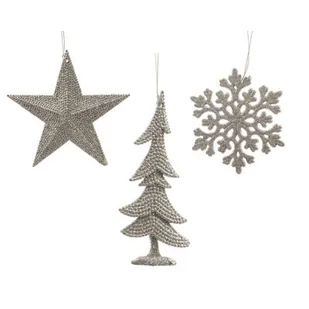 Zawieszka plastikowa gwiazda / choinka / śnieżynka brokatowa srebrny - Ozdoby bożonarodzeniowe - miniaturka - grafika 1